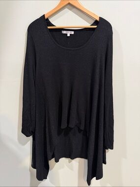 Jennifer Lopez Black Scoop-Neck Shimmer Draped Tunic